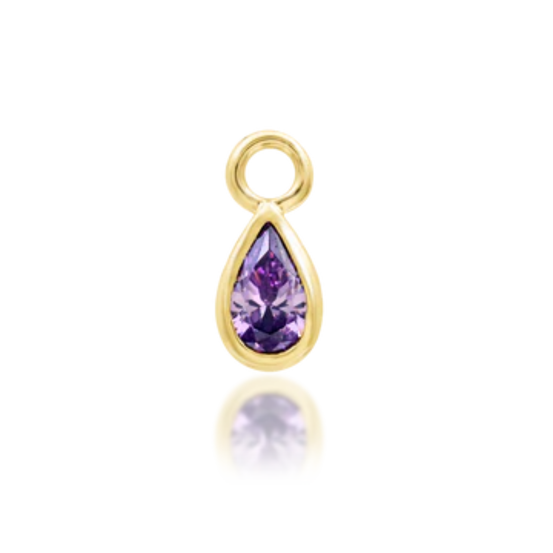 14k yellow gold pear-shaped amethyst charm with jump ring attachment