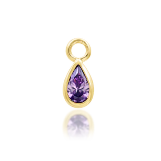 14k yellow gold pear-shaped amethyst charm with jump ring attachment