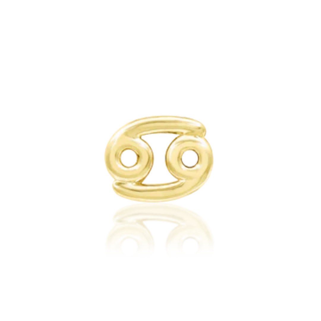 Very shiny 14k gold Cancer zodiac symbol body jewellery, designed for cartilage piercings like helix, flat, and tragus. Perfect for astrology lovers seeking a luxury piercing accent.
