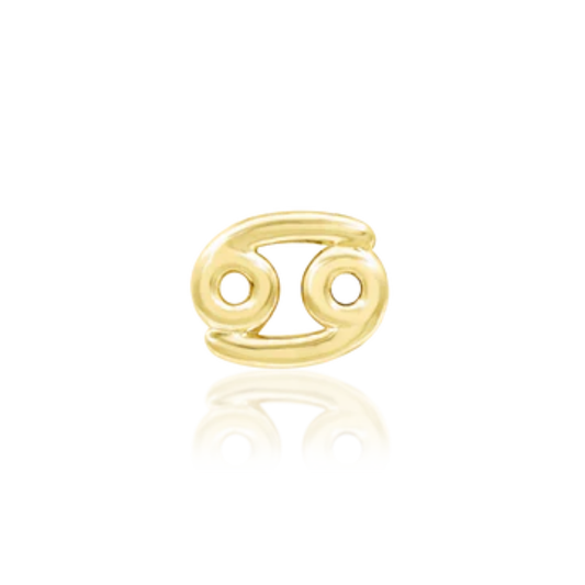 Very shiny 14k gold Cancer zodiac symbol body jewellery, designed for cartilage piercings like helix, flat, and tragus. Perfect for astrology lovers seeking a luxury piercing accent.