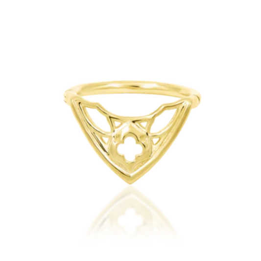 Junipurr Jewellery Cathedral clicker ring in solid gold with gothic window cutout design