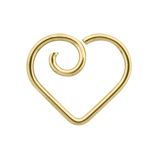 14k gold Divine Heart ring with open spiral detail, designed for daith and ear piercings.