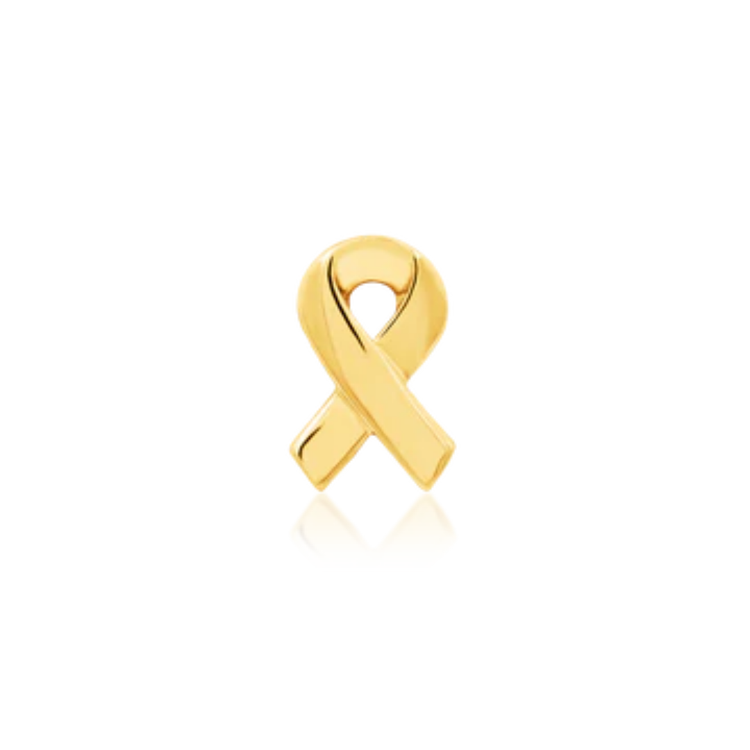 Gold awareness ribbon piercing jewellery in a polished 14k yellow gold finish.