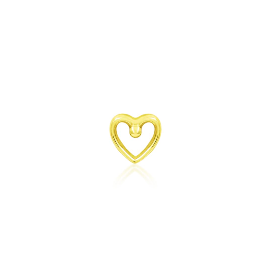 14k gold heart-shaped open piercing with single bead detail at the top curve.