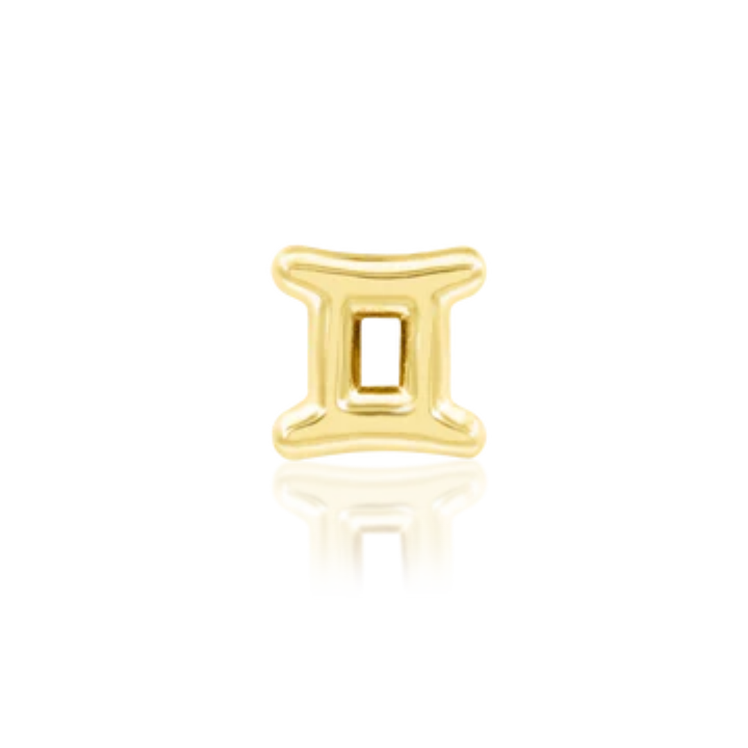 14k gold Gemini zodiac symbol piercing stud with minimalist polished finish.