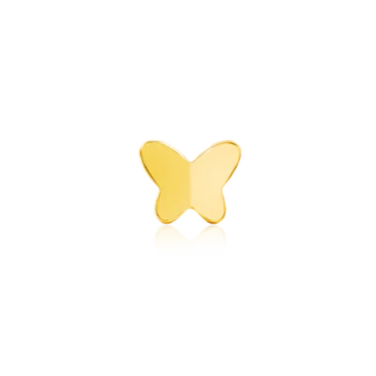 Minimalist 14k gold butterfly piercing end with a smooth polished surface.
