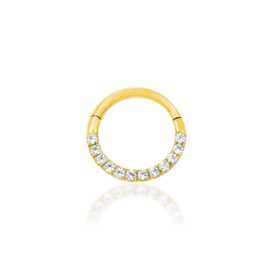 Junipurr gold clicker ring with clear CZ stones for septum or daith piercings