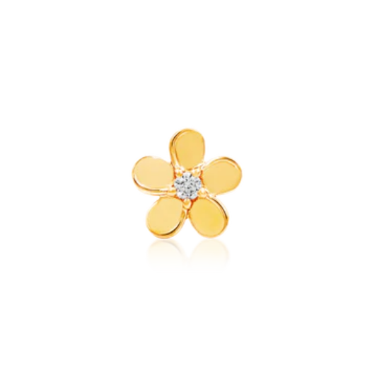 14k gold flower-shaped piercing end with five polished petals and a clear cubic zirconia centre.