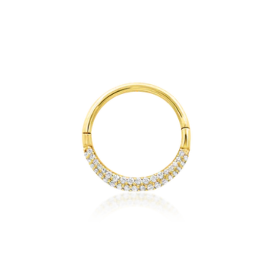 14k gold Opulence clicker ring with pavé CZ stones for luxury piercings