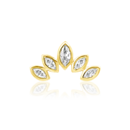 14k gold five-stone marquise cluster piercing end with sparkling cubic zirconia in a crown-like arc.
