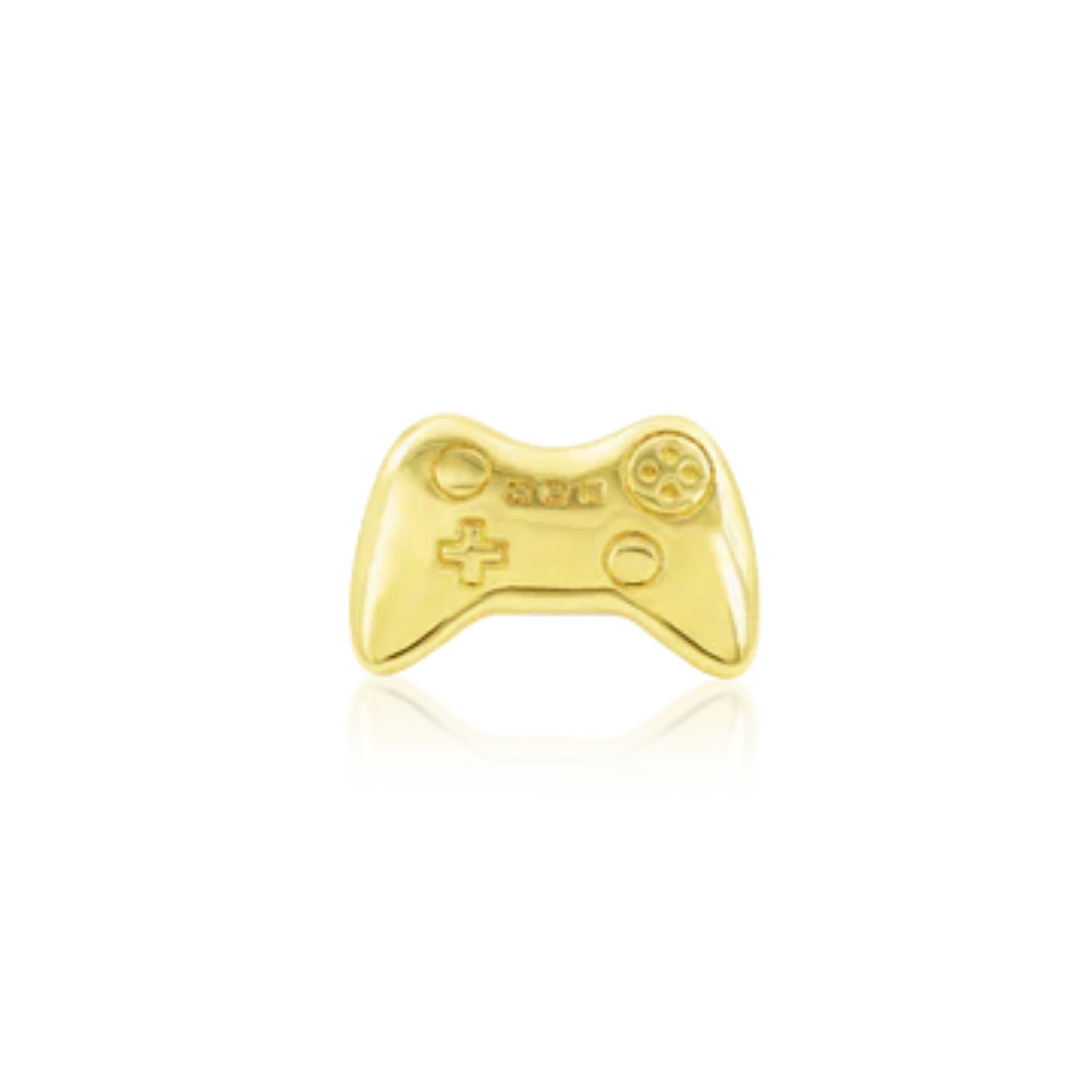 14k gold video game controller threadless end for piercings, gamer jewellery