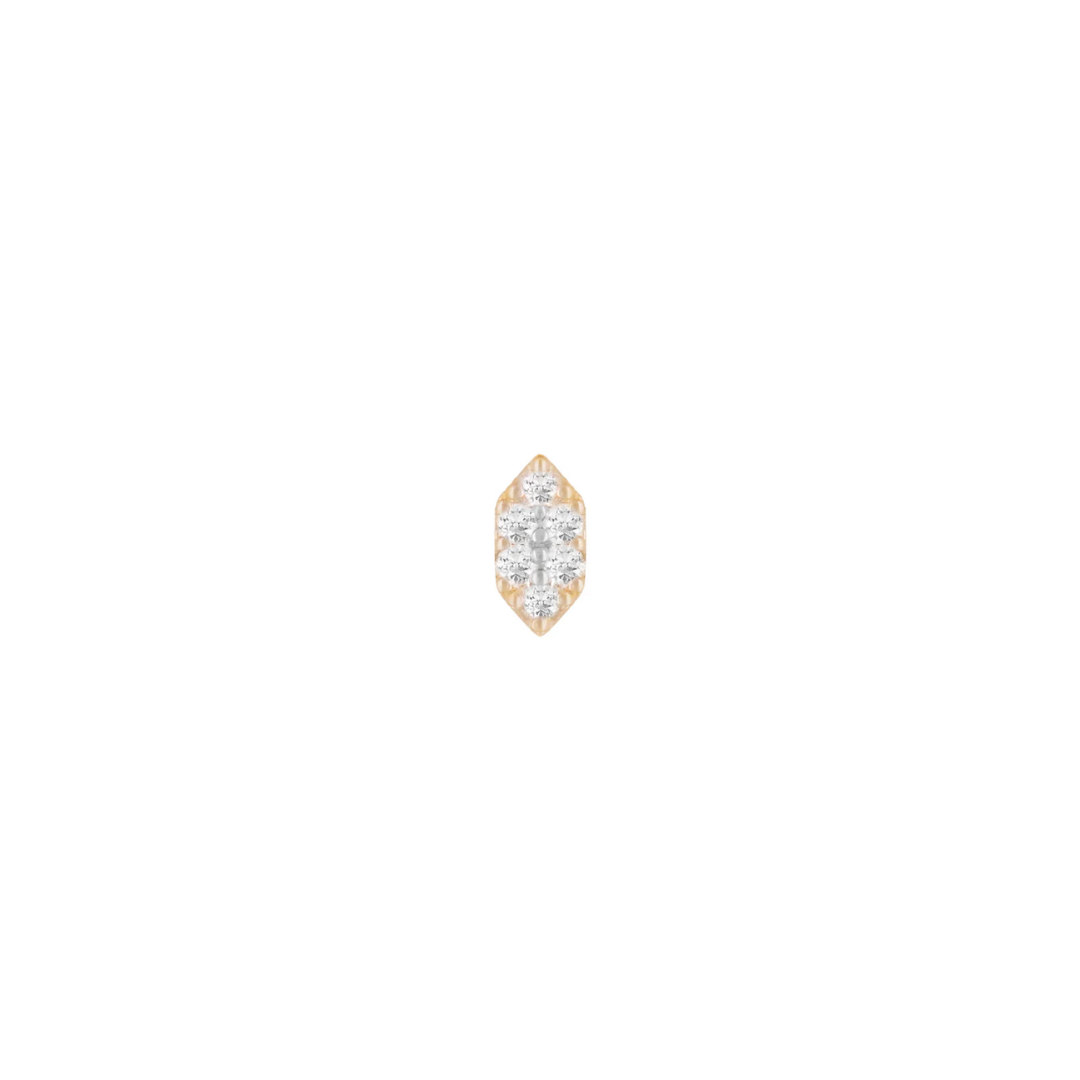 14k gold piercing end with multiple brilliant-cut diamonds set in a narrow hexagonal geometric shape