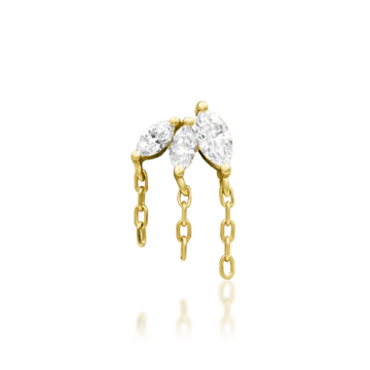 Gold threadless end with diamond marquise stones and chains for piercings