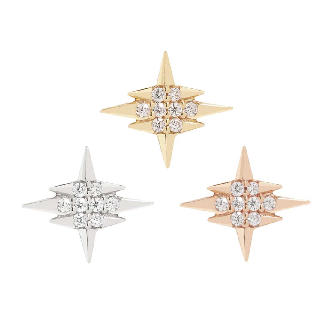 Intergalactic starburst threadless end in 14ct gold with cubic zirconia – celestial piercing jewellery UK