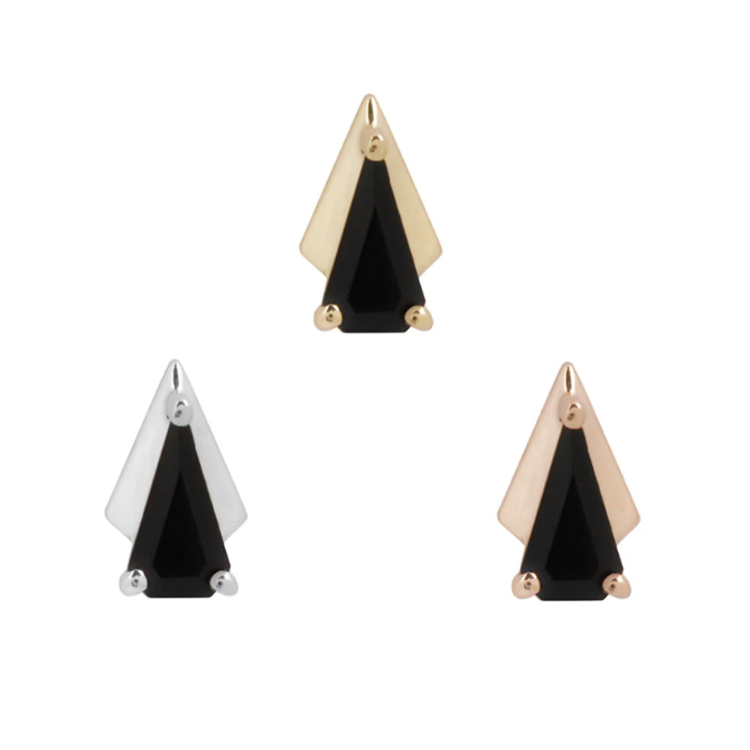 It Was All A Dream threadless end with black agate in 14ct gold – modern geometric piercing jewellery UK