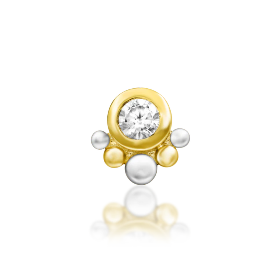 Junipurr dual gold cubic zirconia threadless end with alternating gold and white bead accents
