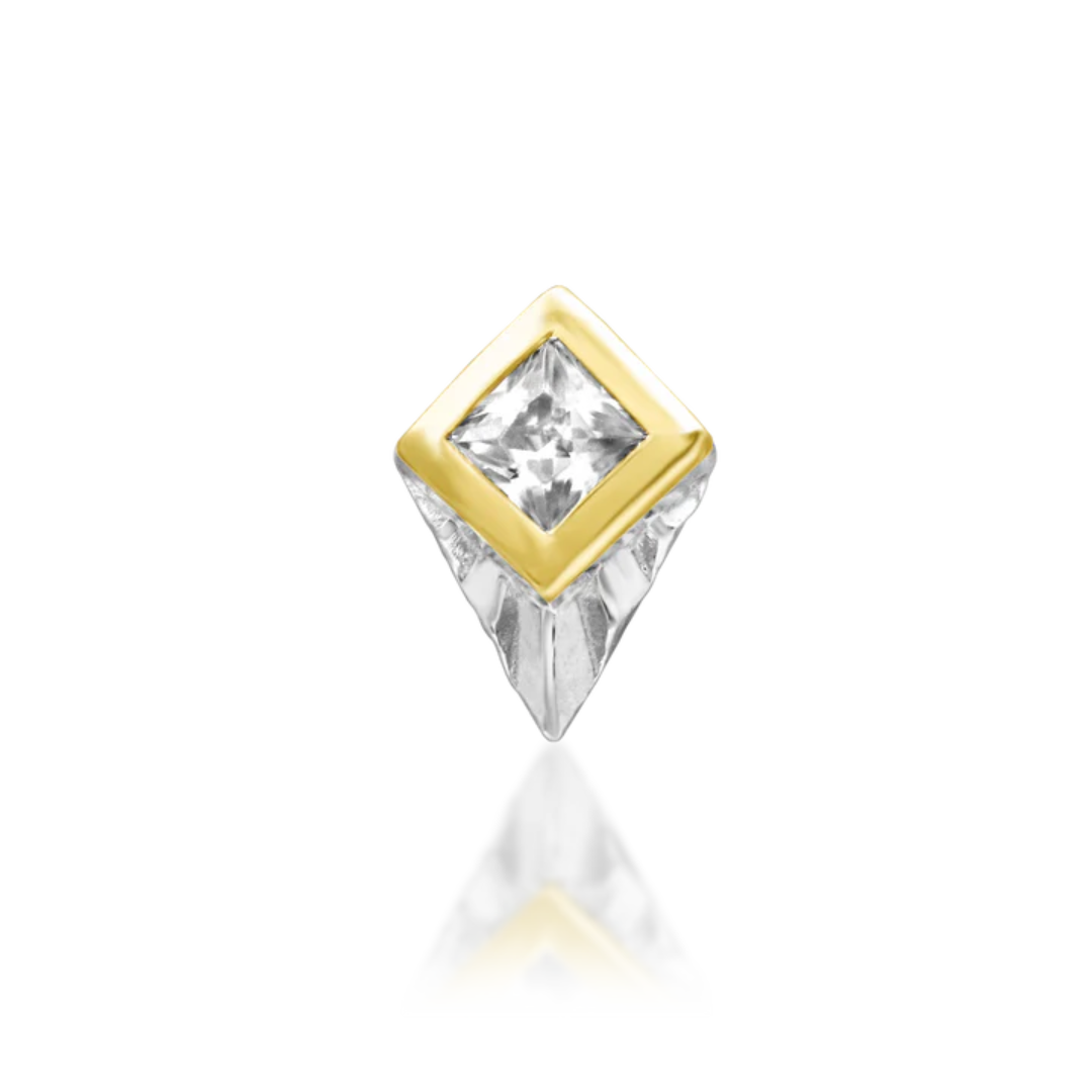Junipurr dual gold threadless end with princess cut cubic zirconia and angular white gold base