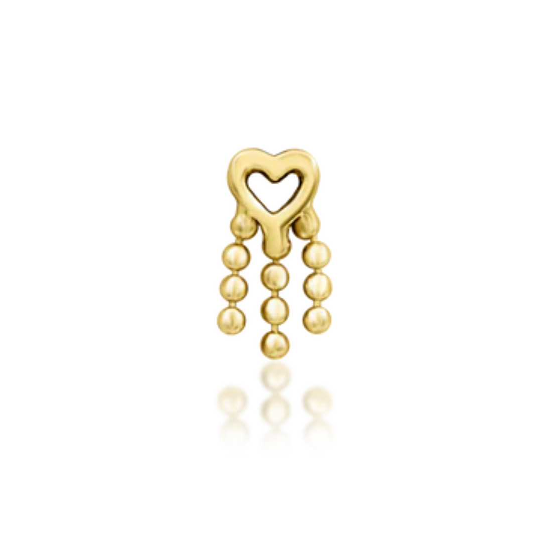 14k gold heart-shaped piercing end with three bead accents