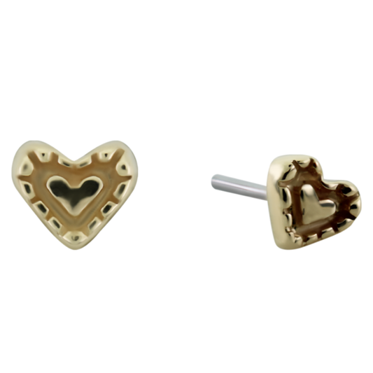 Le Roi 14k solid gold fancy heart-shaped threadless end with cut-out design and polished finish, available in yellow, white, and rose gold
