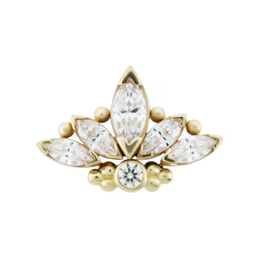 Le Roi 14k solid gold Nita threadless end with marquise-cut lab-created diamonds and central bezel-set diamond, accented with polished bead details, available in yellow, white, and rose gold