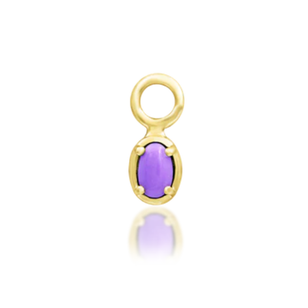 14k gold Lennox charm featuring a vibrant synthetic purple opal in a prong setting, designed by Junipurr Jewelry.