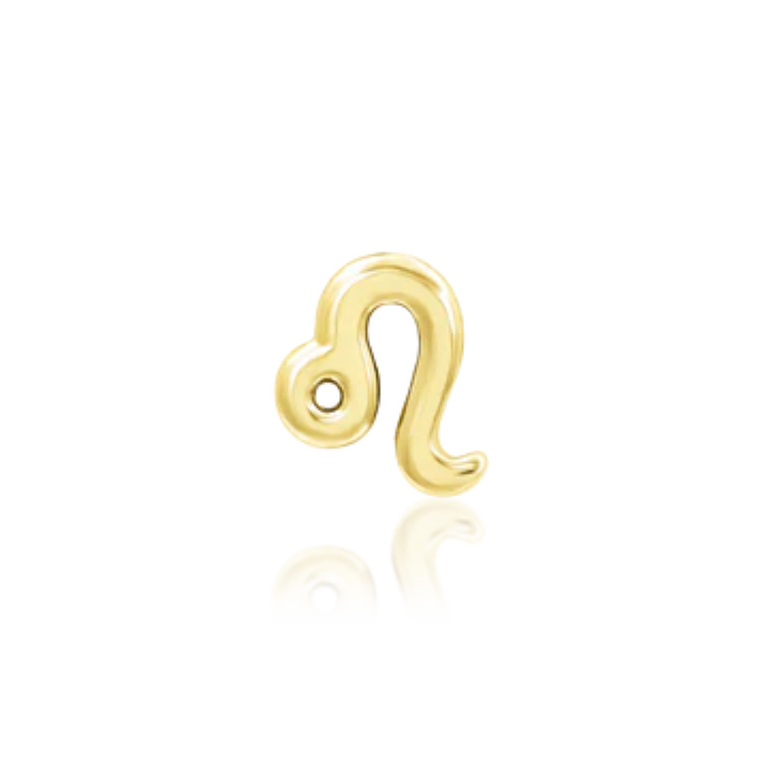14k gold Leo zodiac symbol piercing end with polished finish