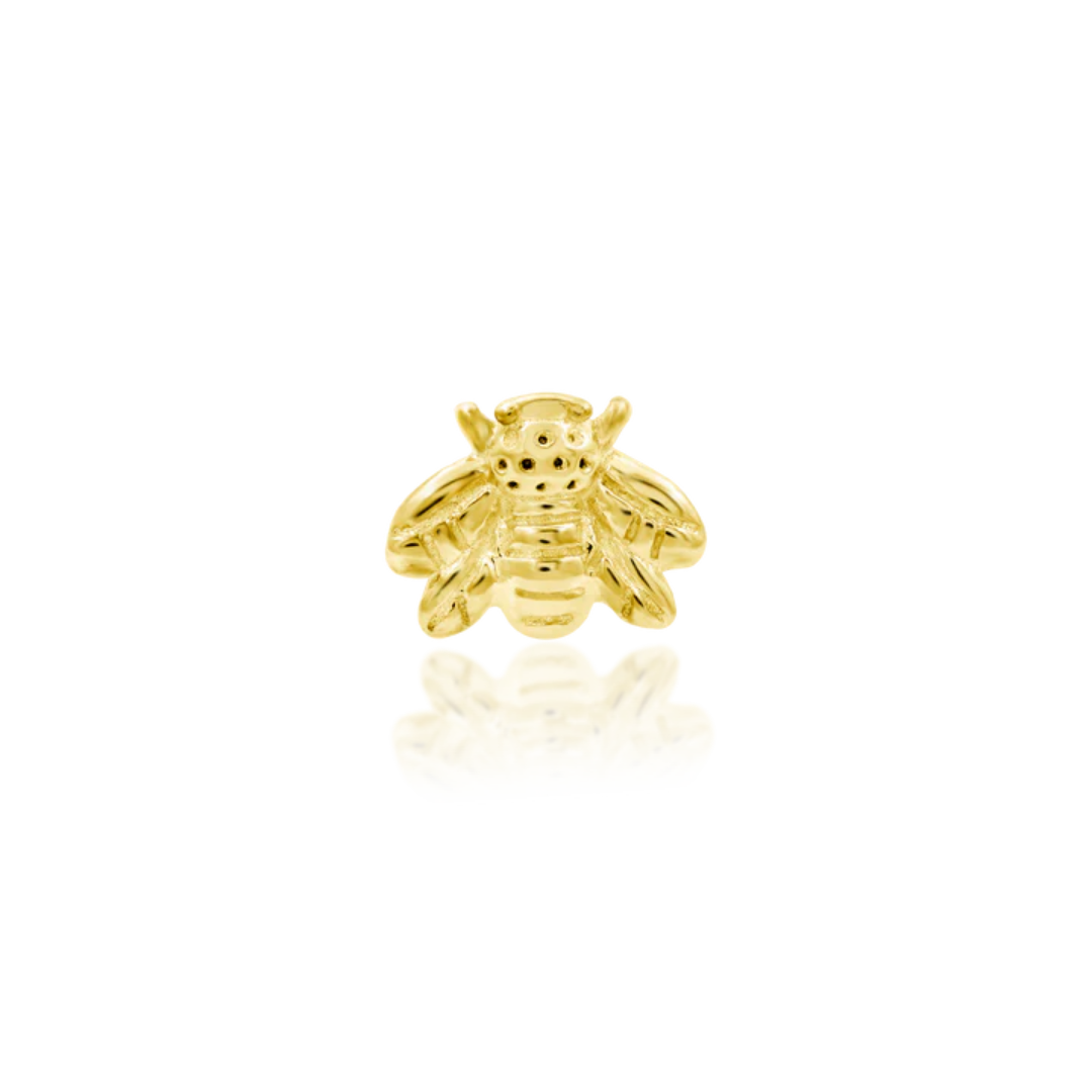 Miniature 14k gold bee-shaped piercing end with fine detailing
