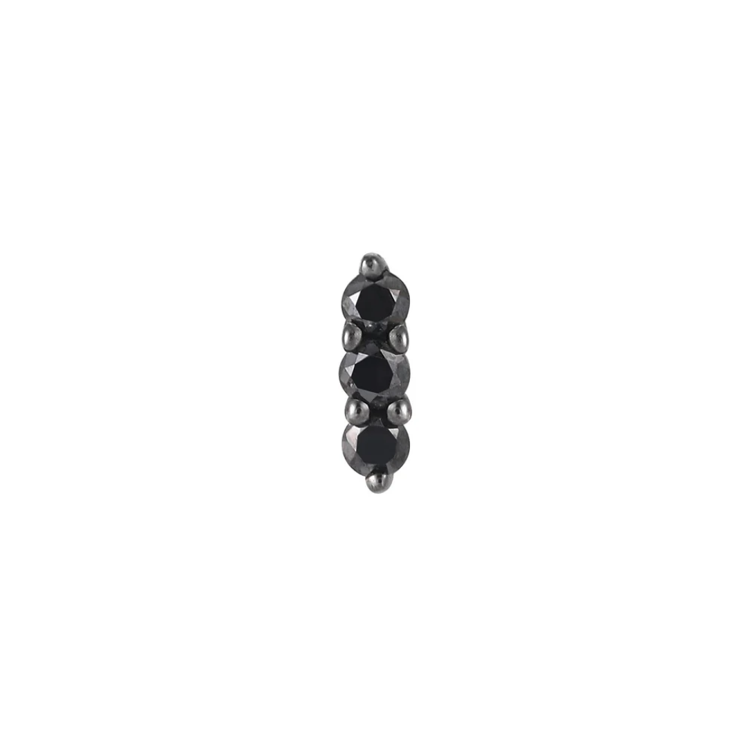 Mishka Prong 3 threadless end featuring three black diamonds in a rhodium setting – luxury stacked body jewellery for bold, modern piercings.