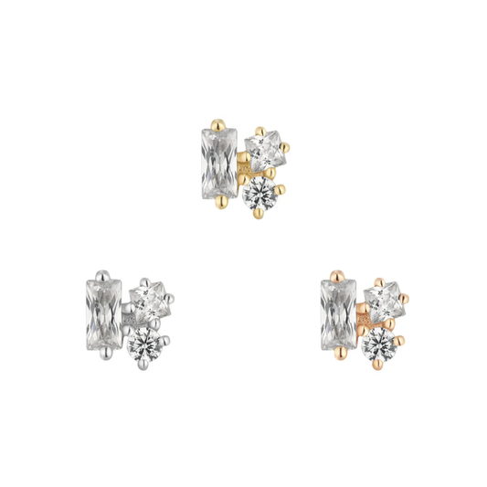 Mood threadless end in gold with baguette and round-cut cubic zirconia – elegant, contemporary body jewellery for ear styling.