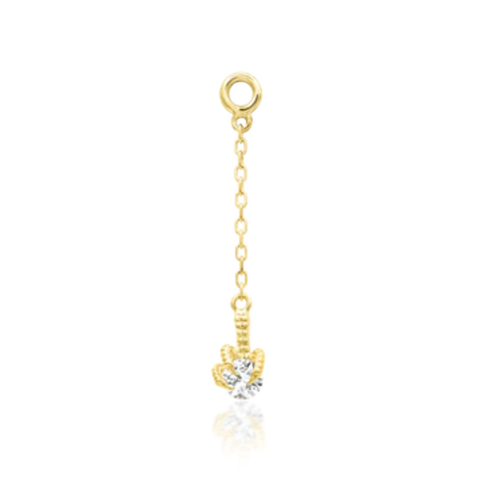 gold Nithe charm with delicate chain and cubic zirconia drop in ornate claw setting