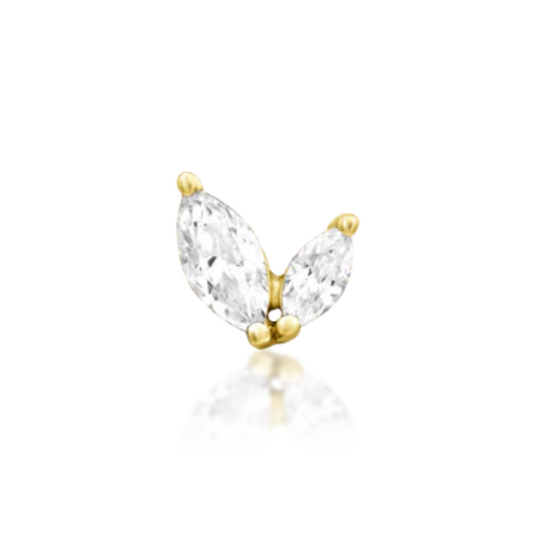 14k gold piercing end with two marquise-cut white CZs in a winged design