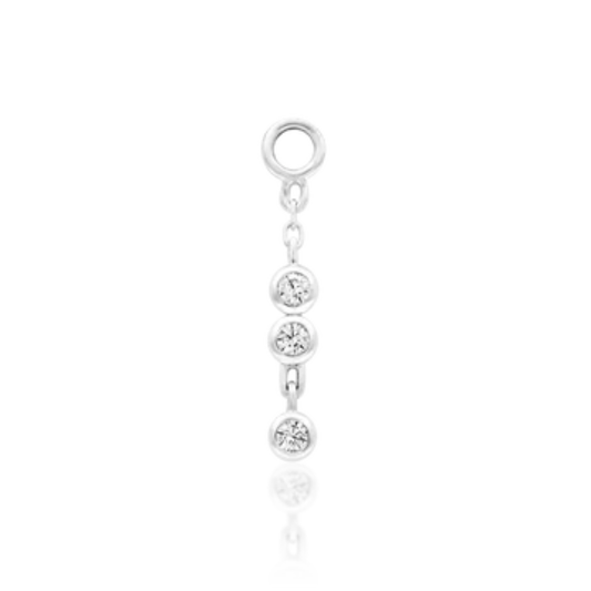 14k white gold Odette piercing charm featuring three bezel-set cubic zirconia drops