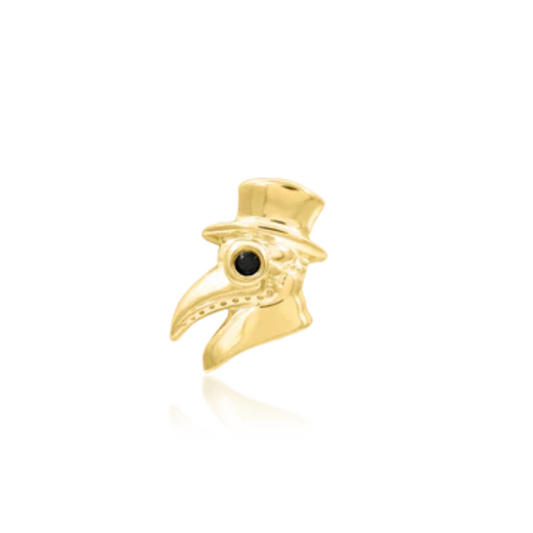 14k gold plague doctor mask piercing end with black CZ eye and top hat