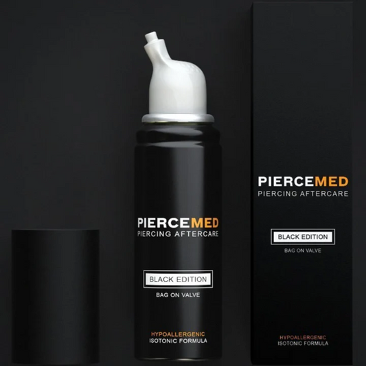 PierceMed Black Edition piercing aftercare spray with hypoallergenic isotonic formula