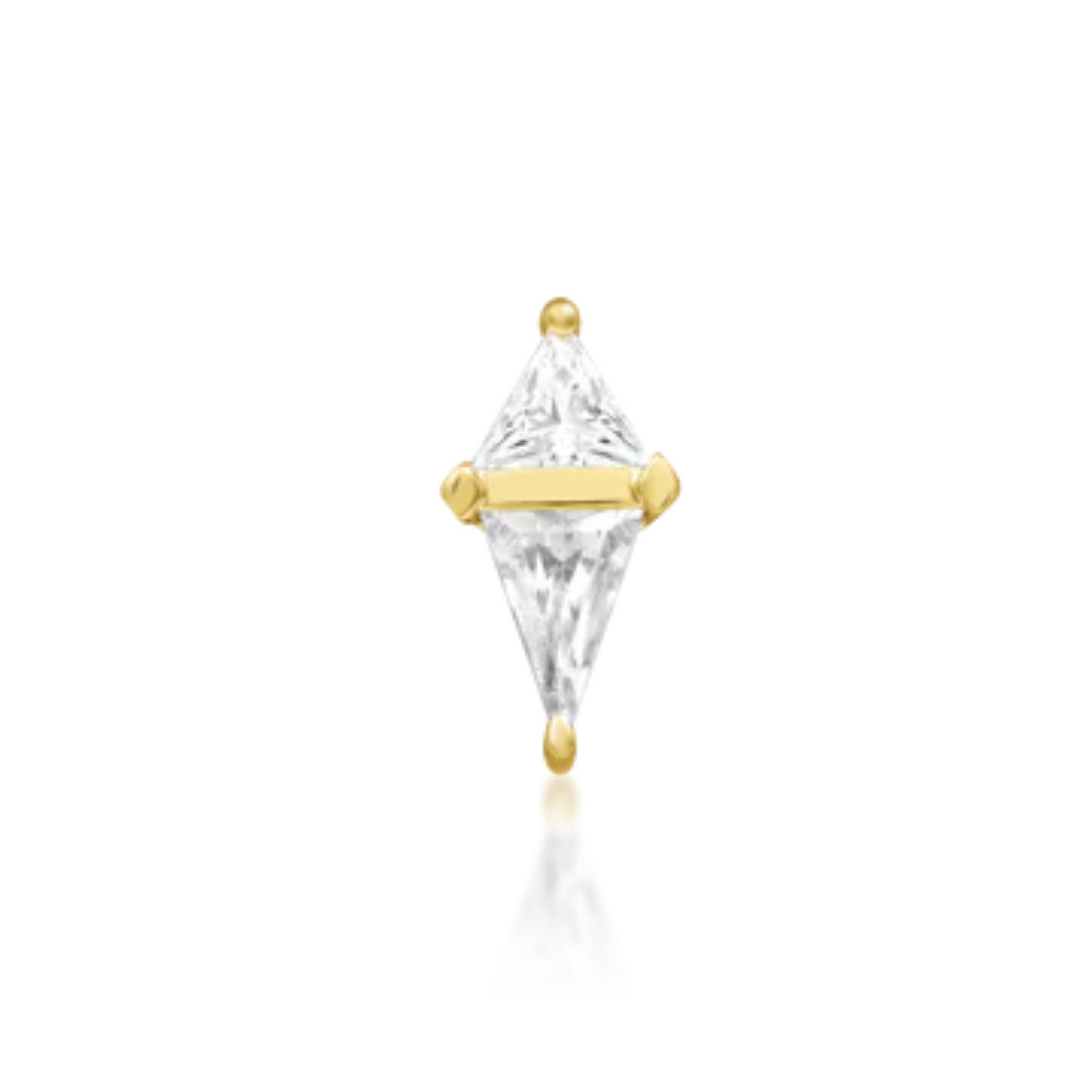 14k gold piercing end with double kite-cut white CZ