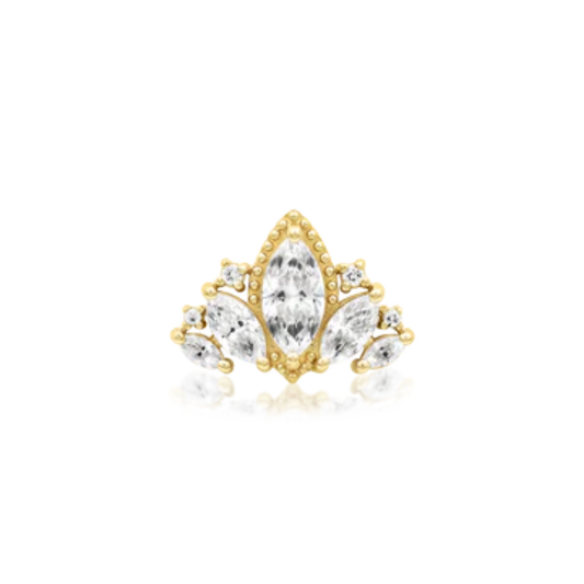 14k gold crown-shaped end with marquise and round white CZ