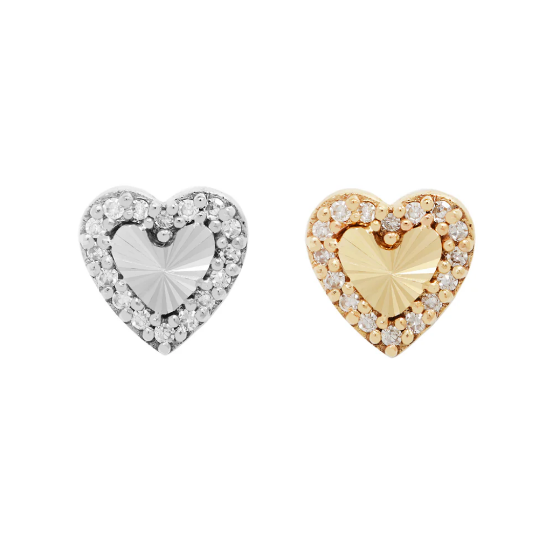Rebel Heart threadless end in 14k white and yellow gold, featuring a faceted heart centre framed by sparkling diamonds.