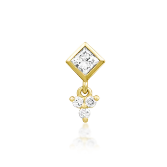 14k gold drop end with princess-cut and trio of genuine diamonds