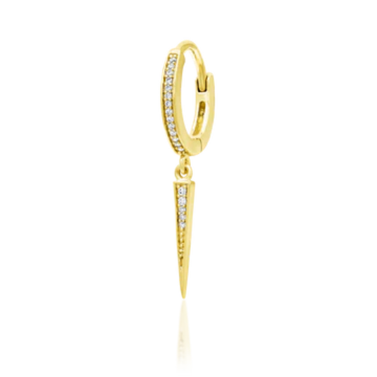 14k gold hoop with CZ pavé and spike charm dangle for edgy luxe piercings