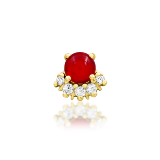 14k gold piercing jewellery with carnelian centre and CZ crown