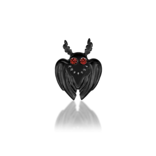 Rhodium black gold mothman piercing jewellery with red gemstones