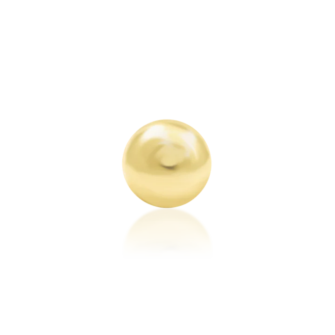 Very shiny 14k gold body jewellery with a high-polish domed surface and smooth, rounded finish. A minimalist classic ideal for flat, lobe, or tragus piercings