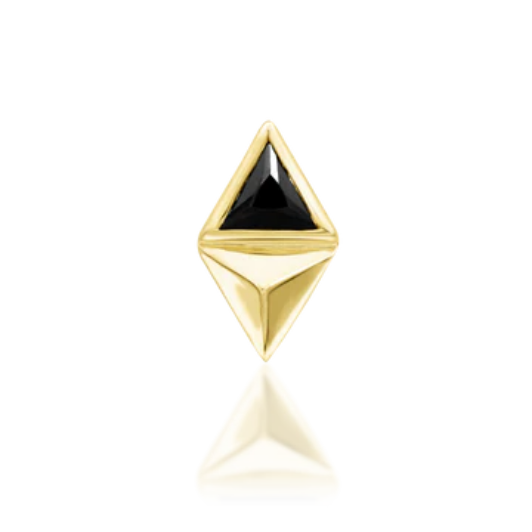14k gold geometric piercing stud with black cubic zirconia