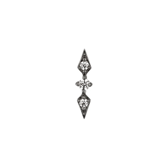 Rhodium Worthy threadless end with three cubic zirconia stones in a vertical diamond-shaped arrangement for edgy ear styling