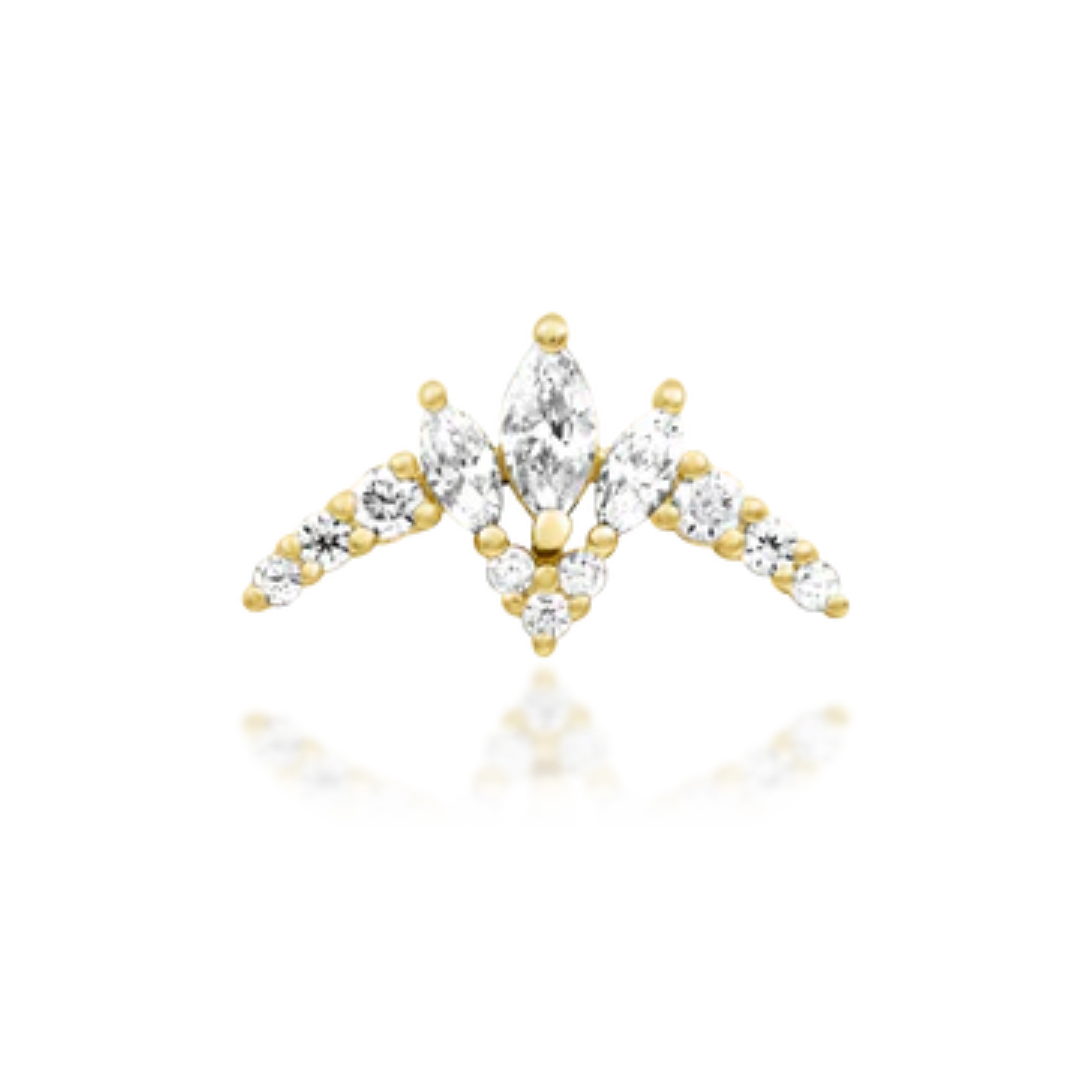 14k yellow gold piercing end featuring marquise and round-cut cubic zirconia stones arranged in an elegant, winged pattern