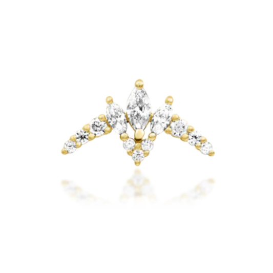14k yellow gold piercing end featuring marquise and round-cut cubic zirconia stones arranged in an elegant, winged pattern