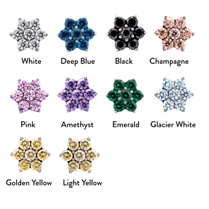 Titanium 6 Gem Petal Flower Threadless End
