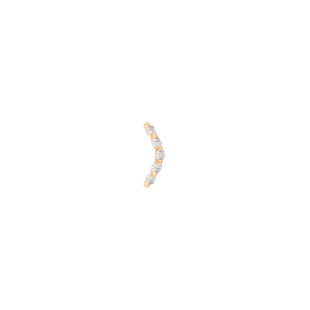 Close-up image of a 14k gold arc-shaped body piercing end featuring a row of natural diamonds, designed for luxury helix, flat, or lobe ear piercings and curated ear stacks