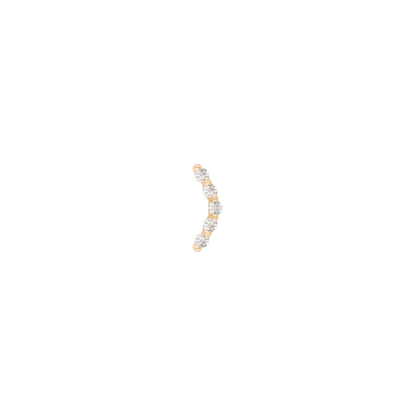 Close-up image of a 14k gold arc-shaped body piercing end featuring a row of natural diamonds, designed for luxury helix, flat, or lobe ear piercings and curated ear stacks