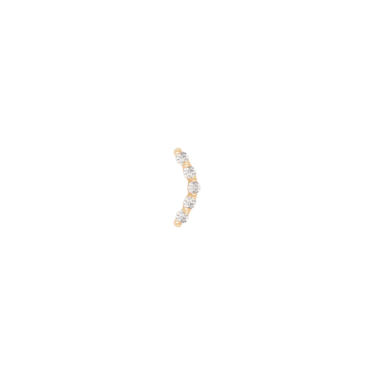 Close-up image of a 14k gold arc-shaped body piercing end featuring a row of natural diamonds, designed for luxury helix, flat, or lobe ear piercings and curated ear stacks